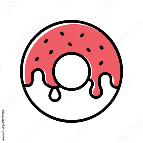 Vector art of delicious donut with pink glaze and chocolate sprinkles, a sweet treat for any time of the day, perfect for a snack