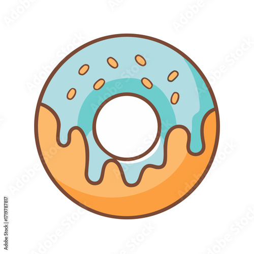 Vector art of delicious donut with blue glaze and yellow sprinkles, a sweet treat for any time of the day, perfect for a snack