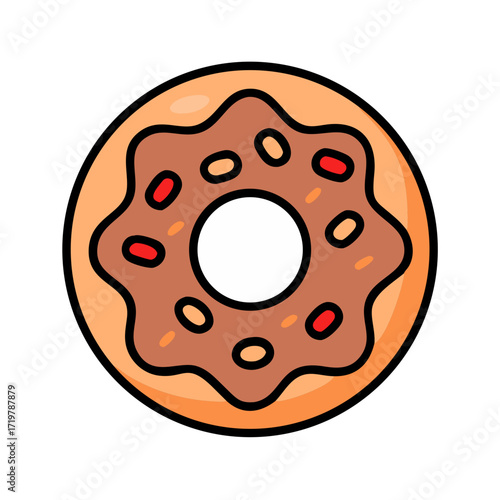 Vector art of colorful donut with chocolate frosting, a delightful treat that brings joy and satisfaction to any occasion, a perfect indulgence
