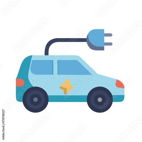 Vector art of electric car charging with plug, eco friendly vehicle and green energy, future of transportation and sustainability