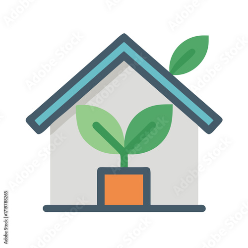 Vector art of ecofriendly house icon symbolizing sustainable living, renewable energy, and environmental responsibility for future generations