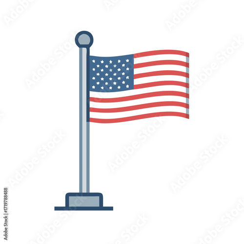 Illustration of the american flag waving on a pole, , a symbol of patriotism and national pride for the united states