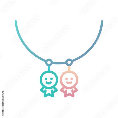 Vector art of charming necklace icon with cute couple pendants, symbolizing love, connection, and cherished relationship in a stylish design