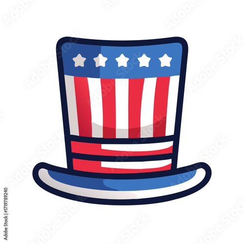 Vector art of a patriotic uncle sam hat adorned with stars and stripes, embodying american pride, freedom, and celebration symbol of independence