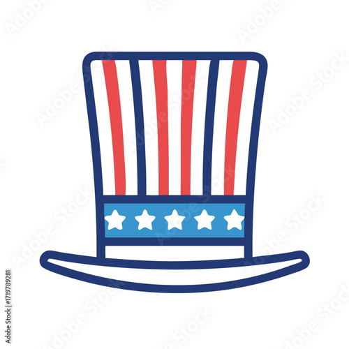 Vector art of a patriotic uncle sam hat with red and white stripes, perfect for celebrating independence day and showing national pride
