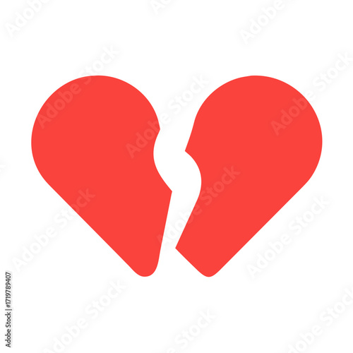Vector art of a simple red broken heart symbol of heartbreak, loss, and the end of a relationship or friendship