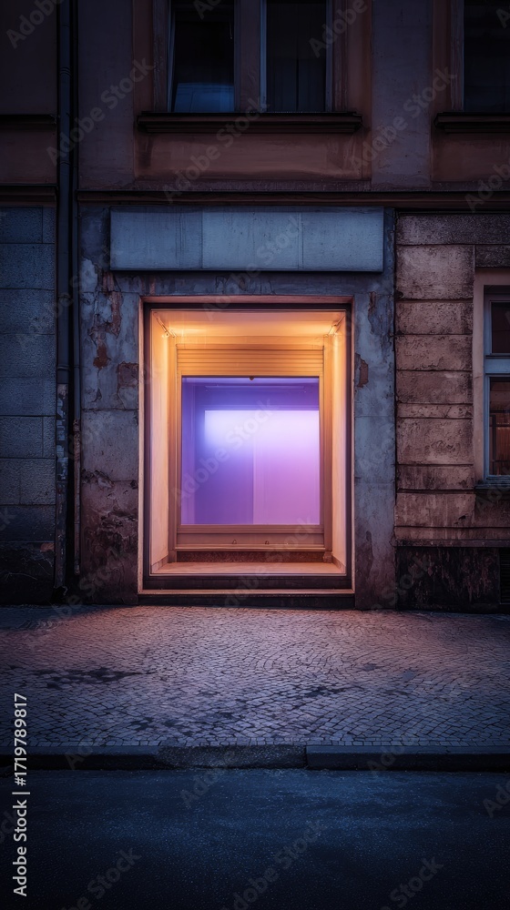 Fototapeta premium Empty store front at night with colored light