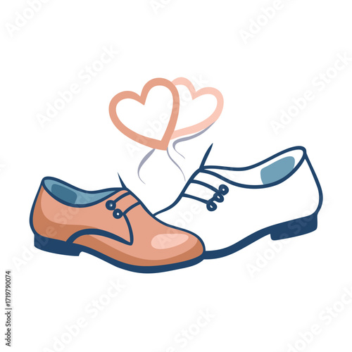 Vector art of a pair of wedding shoes with hearts, symbolizing the union of two individuals in a stylish and romantic celebration