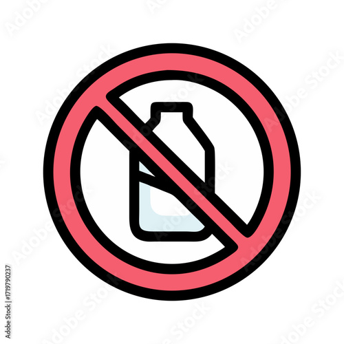 Vector art of no milk icon, prohibition sign with a milk bottle inside