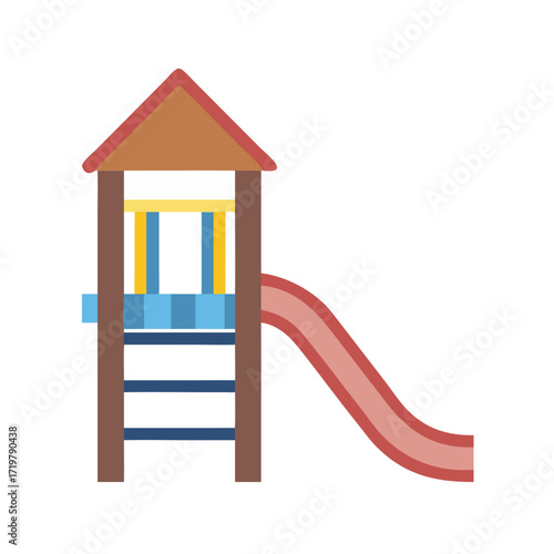 Vector art of colorful playground slide structure with ladder and roof