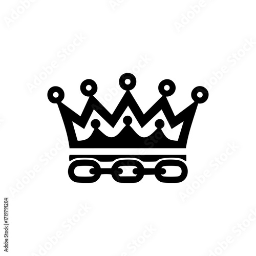 Minimalist vector logo of a crown chained at the base, symbolizing digital addiction, control, and the burden of influence.