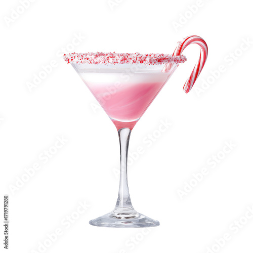 Candy Cane Martini Cocktail with Candy Cane Rim Isolated on Transparent Background