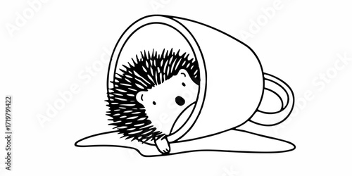 Illustration of a cute hedgehog in a cup drawing line art animal design adorable wildlife vector graphic art