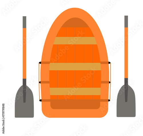 Orange inflatable boat illustration with oars Perfect for travel and outdoor adventures