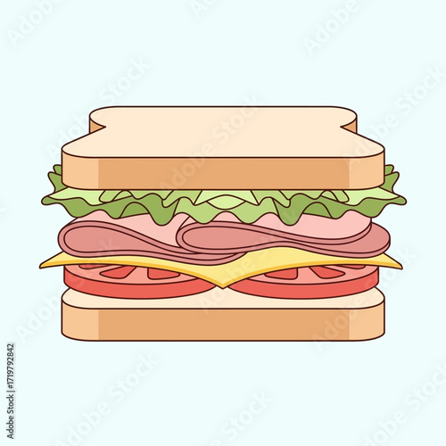 Illustration of a Delicious Ham and Cheese Sandwich with Vegetables.