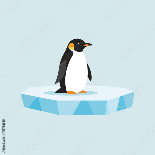 Penguin Standing on Iceberg Illustration.