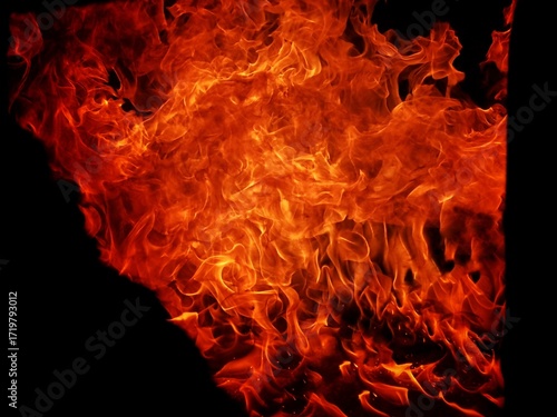 Flame, fire, building fire, intensity of fire inside a room, room for fire training for firefighters, damage caused by fire.