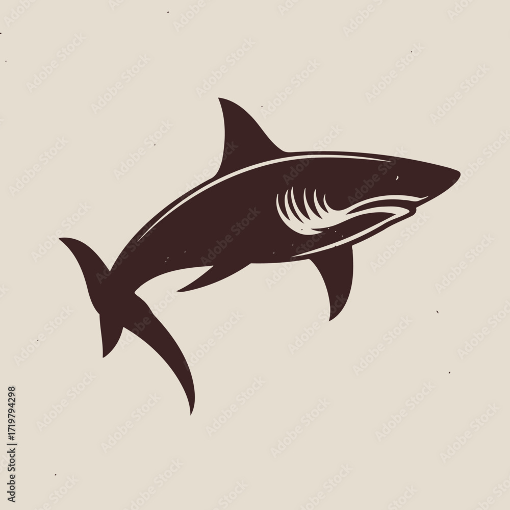 Obraz premium Dynamic Shark Illustration, Marine Life, Ocean Environment, Digital Art, Flat Design, Minimalist Style