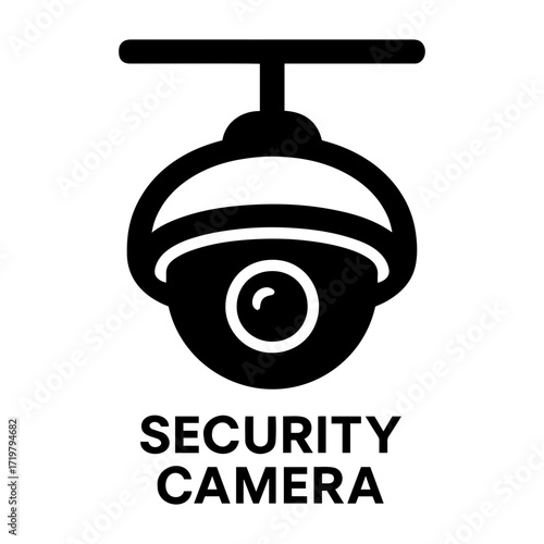 Vector illustration of a black security camera with a mount and dome shape design style