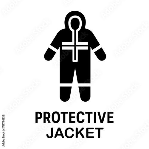 Vector illustration of a full body protective suit with a hood and white stripes on the torso