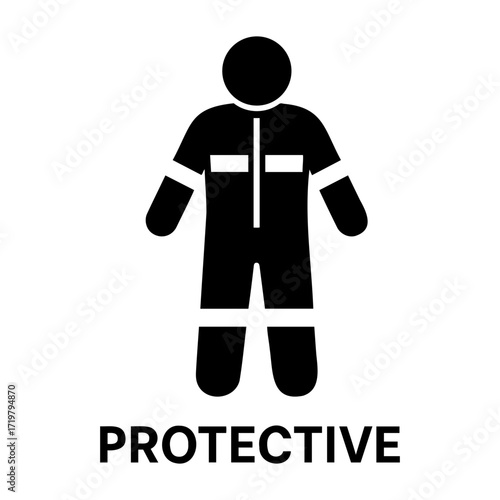 Vector a pictogram of a person wearing a protective suit with white stripes on the arms legs