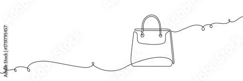 Bag shop line art continuous gift icon illustration vector store outline. Retail bag shop line hand handbag one fashion doodle linear sketch single paper sale present white food isolated drawing draw
