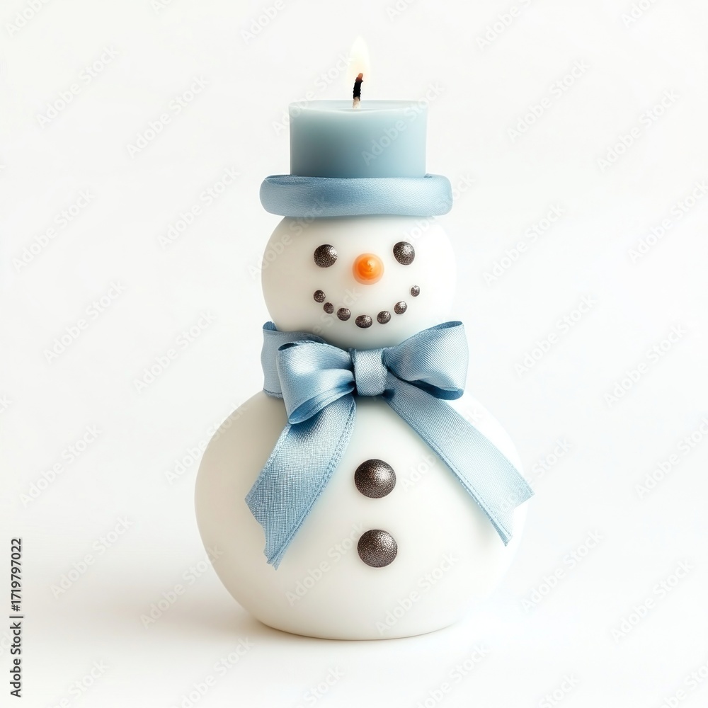 Fototapeta premium Coquette winter candle snowman ribbon decor.