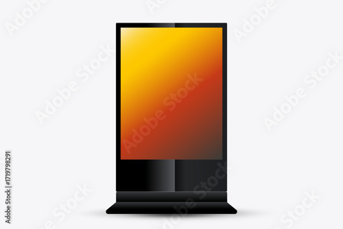 The High Vector LED Mock Up Design. LED screen vector with gradien yellow on screen. LED mock up monitor display the presentation and info for Digital technology