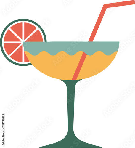 Refreshing orange margarita cocktail with citrus slice and straw
