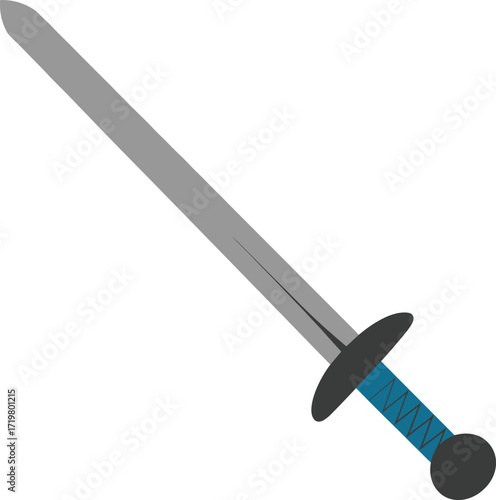 A simple illustration of a medieval sword with a blue hilt