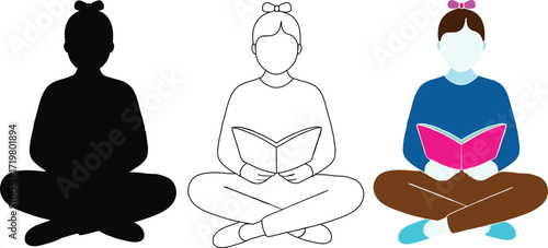 Person reading book cross legged vector.