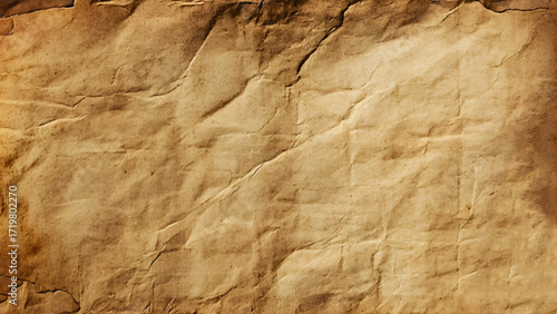 Brown crumpled paper texture. Abstract old brown paper as vintage wallpaper backdrop. 