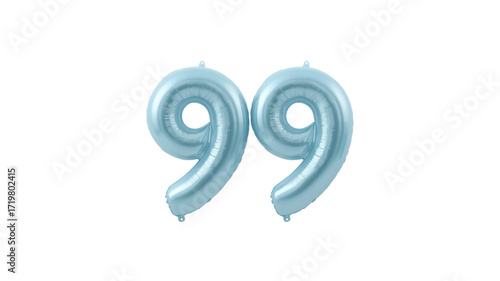 Light Blue Number Ninety-Nine (99) Foil Balloons on Transparent Background