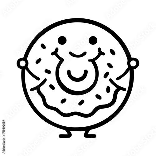 Vector art of cute cartoon donut character with a happy face, arms, and legs, isolated on a, perfect for foodrelated designs and childrens illustrations