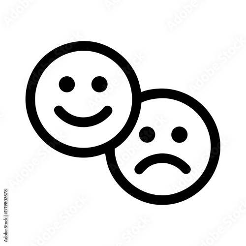Vector art of two contrasting smiley faces, one happy and one sad, representing duality of emotion