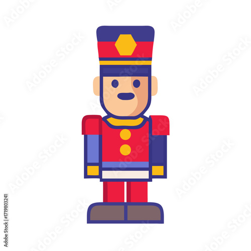 Vector art of flat design illustration of a toy soldier in a red uniform with a blue hat
