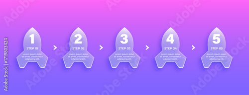 Crystal glass effect 5‑step infographic banner design