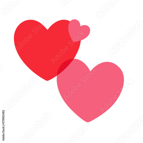 Vector art of two stylized hearts, one large red and one medium pink, overlap with a small pink heart accent