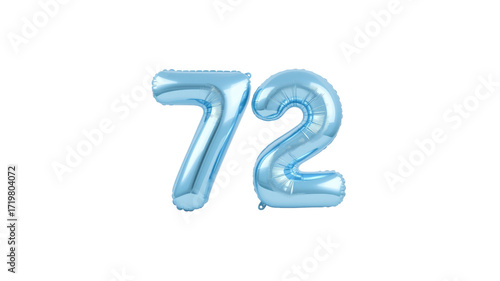 Light Blue Number Seventy-Two 72 Foil Balloons for Birthday, Anniversary, Celebration