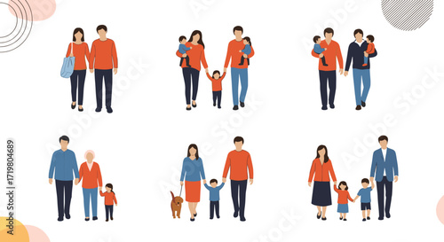 Diverse families walking together enjoying leisure time outdoors as a group.