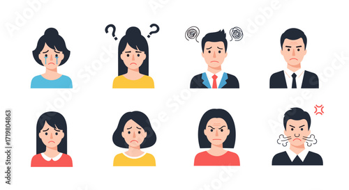A collection of diverse human faces displaying various negative emotions and expressions.