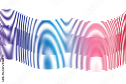 Pastel 3D Ribbon Waves. Flowing soft pink to blue lines decorated with delicate mesh texture and smooth gradients. Modern abstract background.