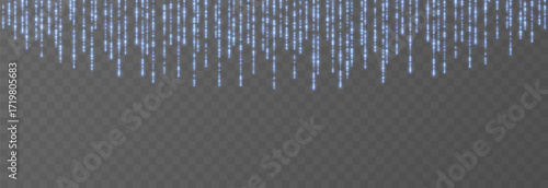 Glowing falling garlands png. Bright Christmas blue lights. Christmas decoration for holiday design.