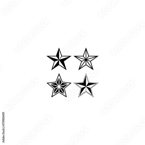 Abstract geometric star shapes collection. Vector set of different brutal minimalistic black design elements.