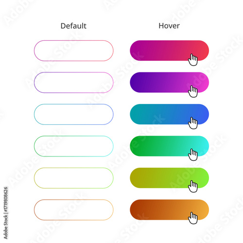 Modern rounded CTA buttons, default and hover, UI design, 3D effect, web UI element for landing pages, mobile apps.