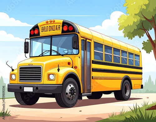 Yellow school bus on a sunny day