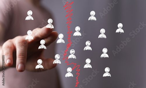 Foto Digital illustration of a hand separating a group of people, symbolizing division, conflict, or separation