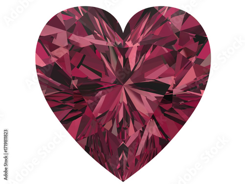 heart-shaped gemstone with a vibrant red ruby hue, resembling a fiery and radiant jewel. The red gemstone is cut into a heart shape, symbolizing love, passion, and elegance.