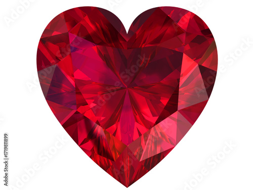 heart-shaped gemstone with a vibrant red ruby hue, resembling a fiery and radiant jewel. The red gemstone is cut into a heart shape, symbolizing love, passion, and elegance.