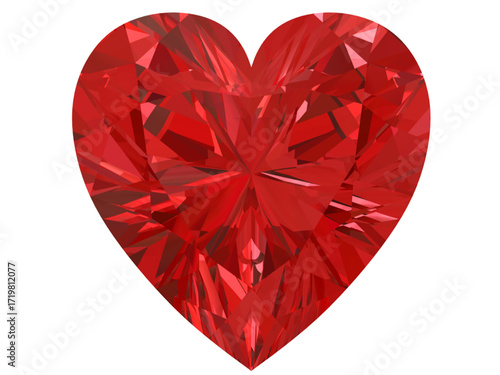 heart-shaped gemstone with a vibrant red ruby hue, resembling a fiery and radiant jewel. The red gemstone is cut into a heart shape, symbolizing love, passion, and elegance.